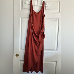 Sleeveless Burnt Orange Maternity Tie-Detail Maxi Dress